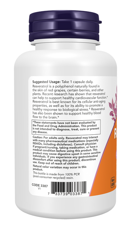 NOW Supplements, Maximum Strength Resveratrol 600 mg, 60 Veg Capsules