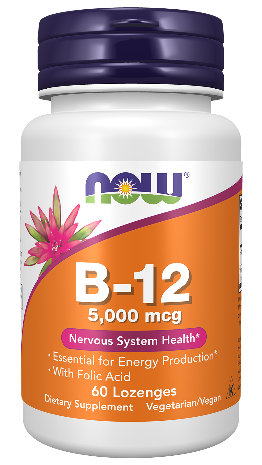 NOW Supplements, Vitamin B-12 5,000 mcg, With Folic Acid, 60 Lozenges
