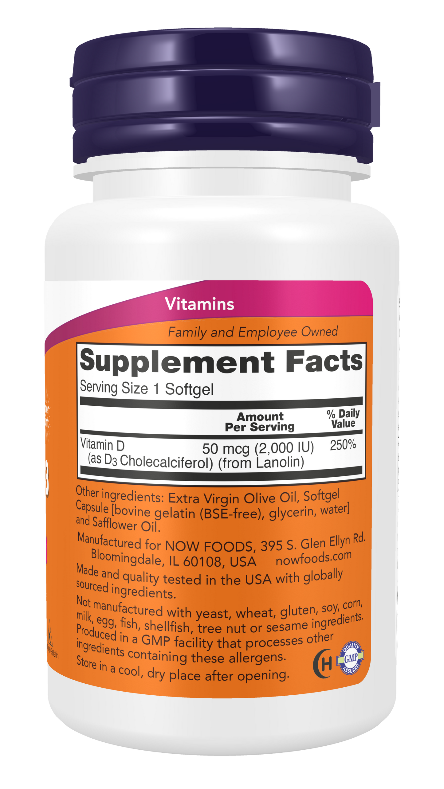 NOW Supplements, Vitamin D-3 2,000 IU, Structural Support*, 240 Softgels