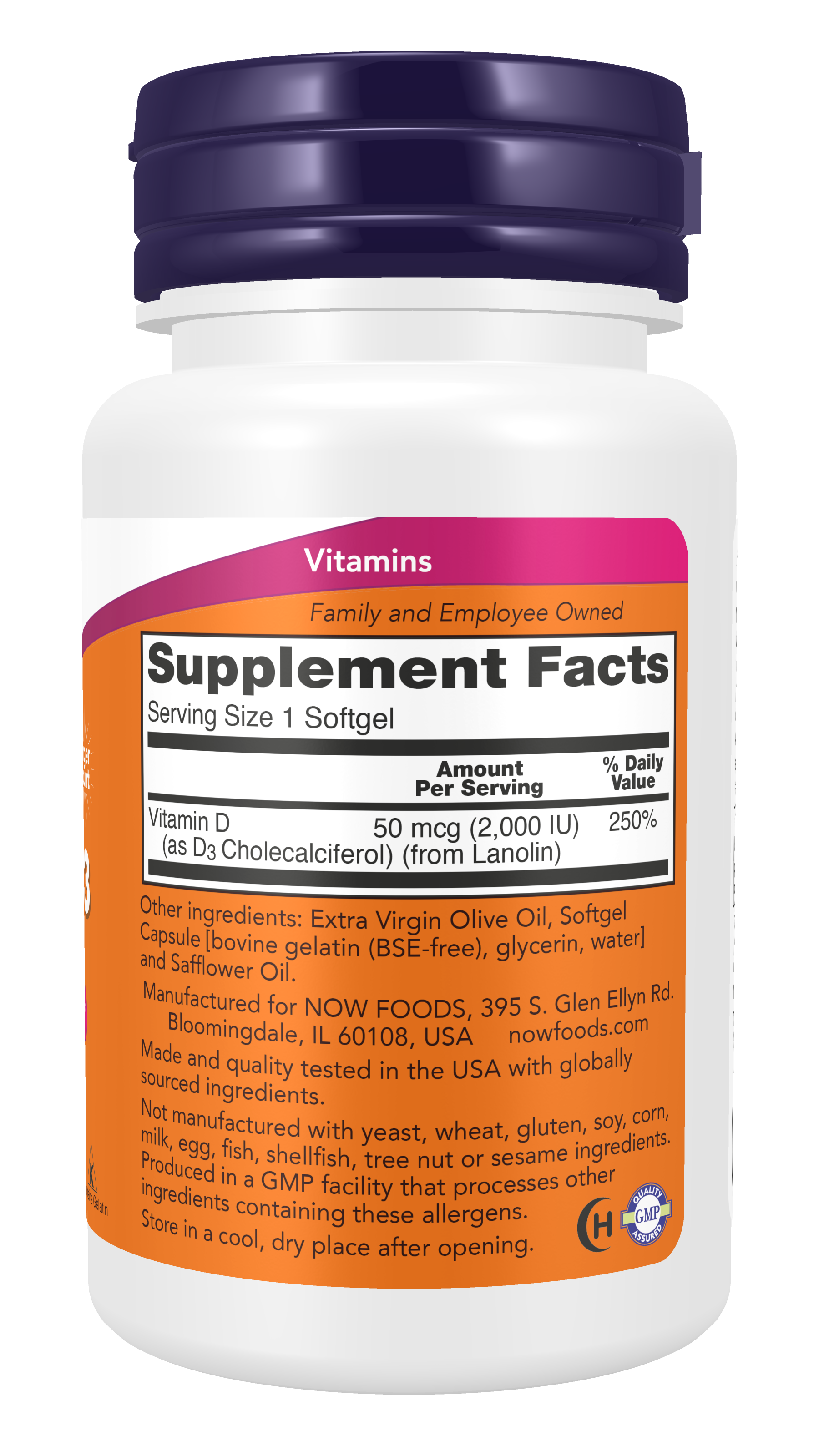 NOW Supplements, Vitamin D-3 2,000 IU, Structural Support*, 240 Softgels