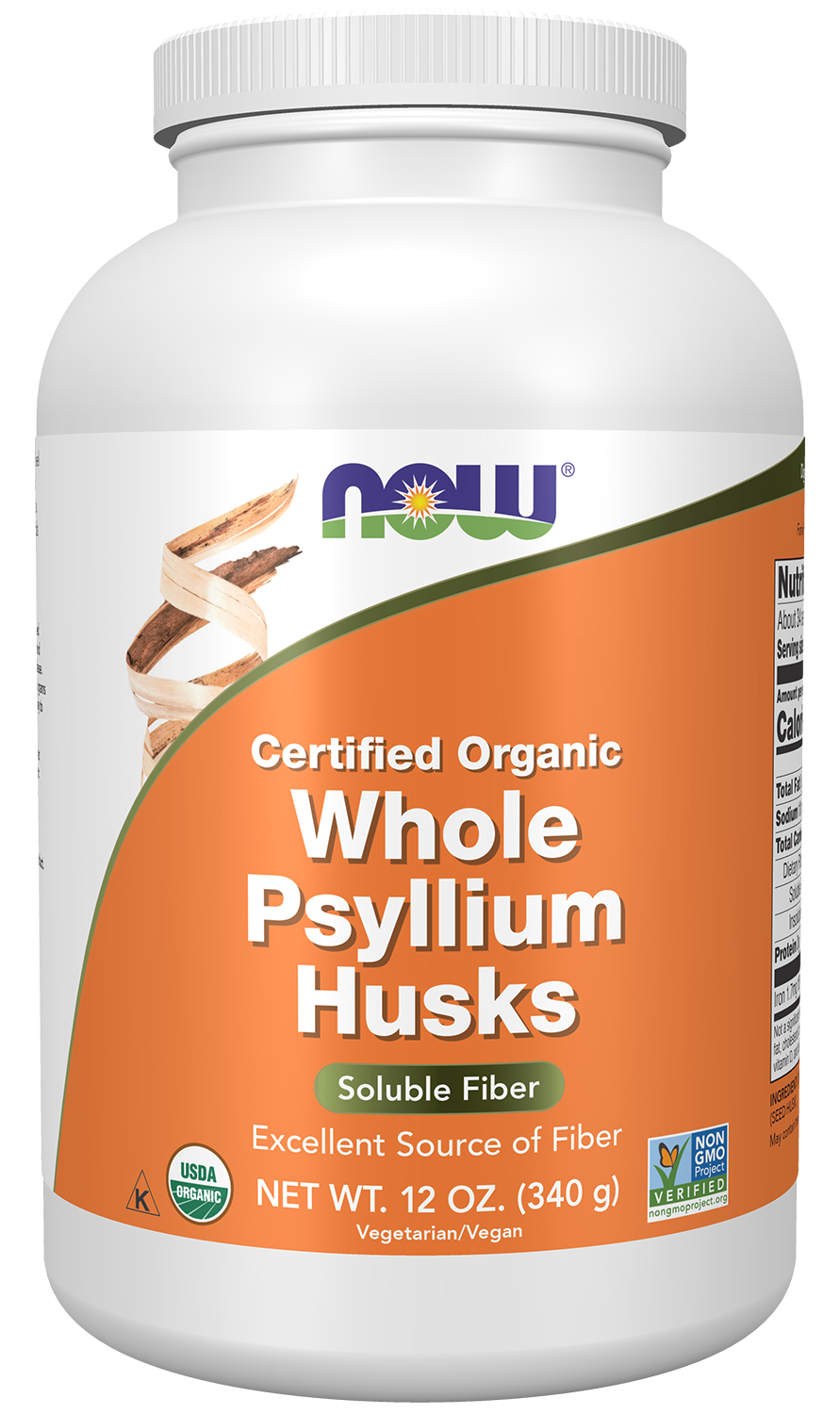 NOW Supplements, Whole Psyllium Husks, Organic, Soluble Fiber, 12 oz