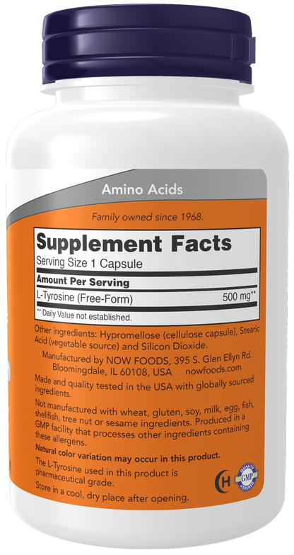 NOW Supplements, L-Tyrosine 500 mg, Supports Mental Alertness*, 120 Caps