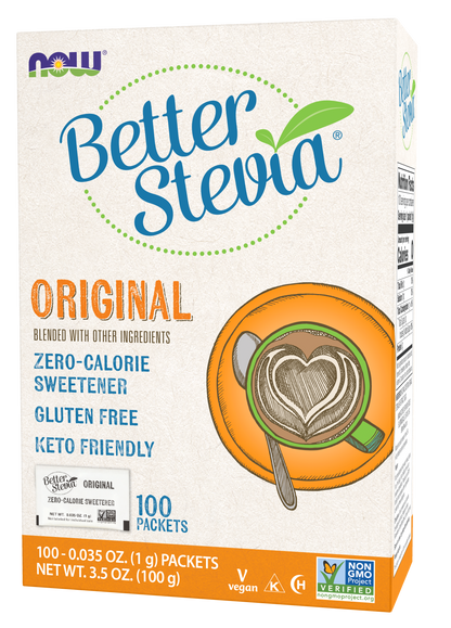 NOW BetterStevia®  Granulated Zero-Calorie Sweetener, 100 Packets