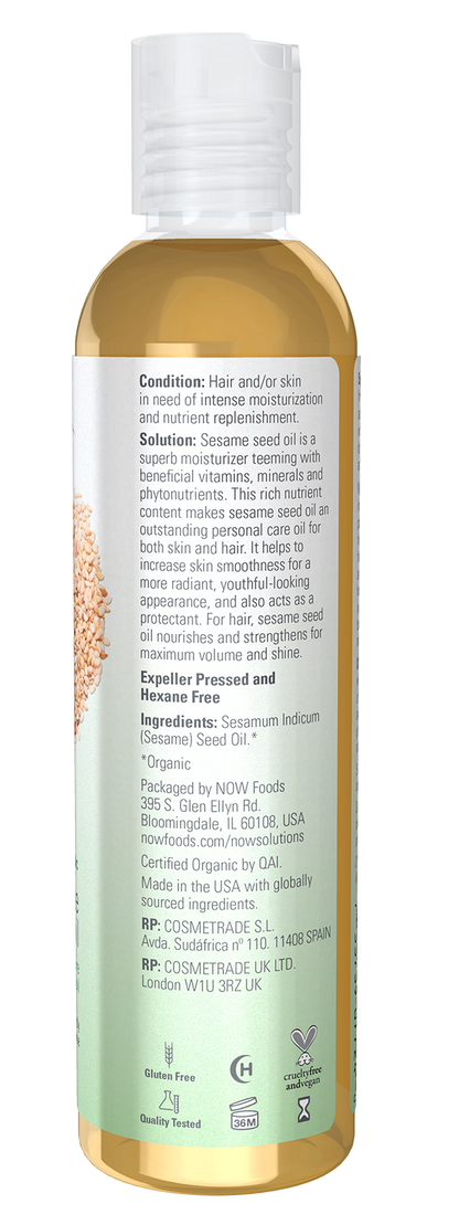 NOW Solutions, Organic Sesame Seed Oil, Moisturizing, 8 fl. oz