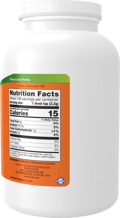 NOW Supplements, Organic Spirulina Powder, 1 lb
