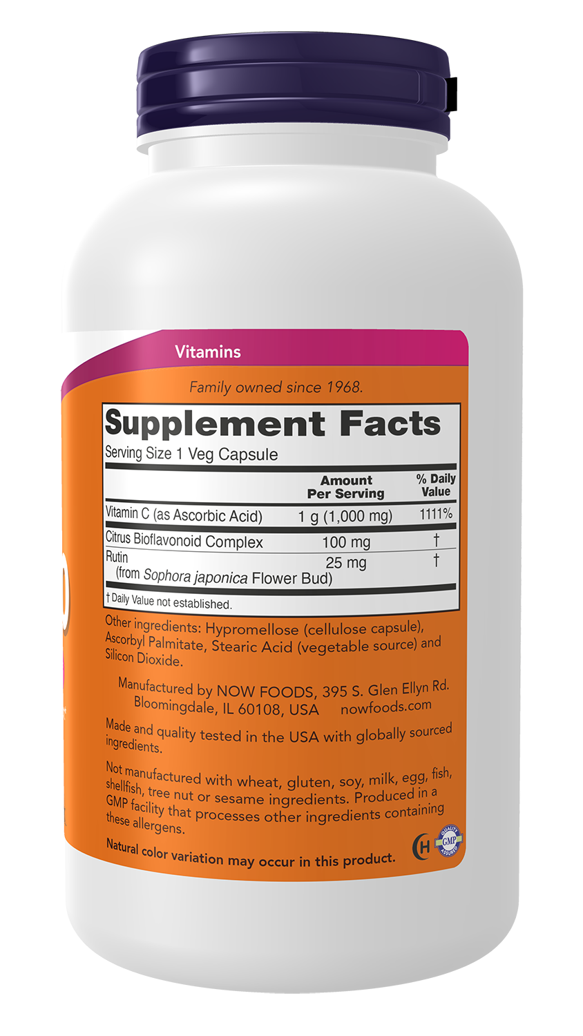 NOW Supplements, Vitamin C-1,000 with 100 mg of Bioflavonoids, 250 Veg Caps