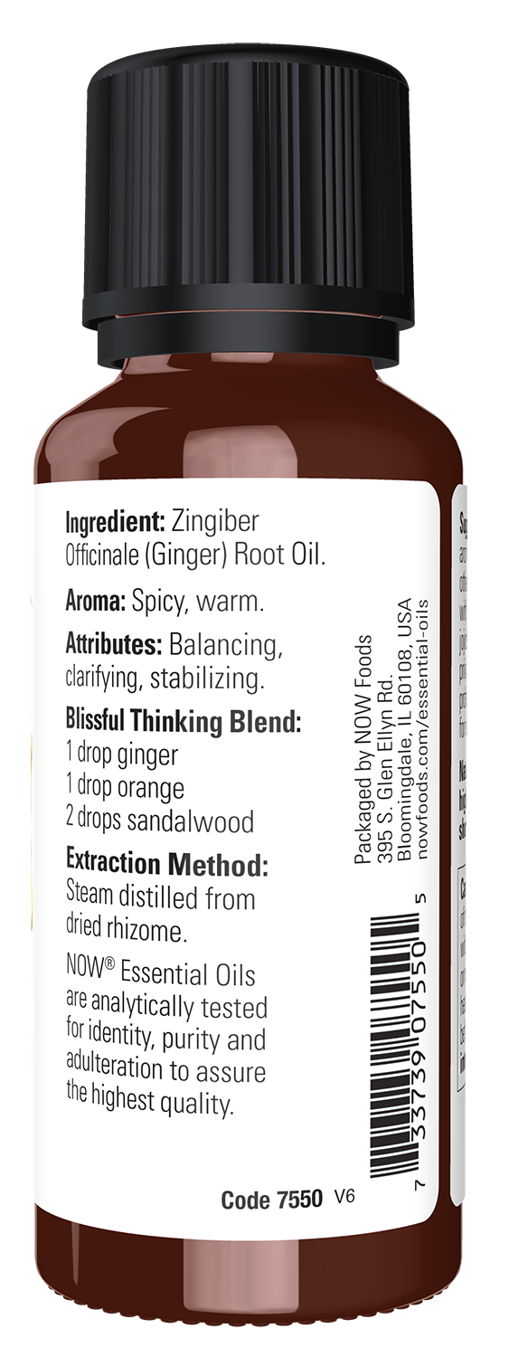 NOW Essential Oils, Ginger Oil, Undiluted, Steam Distilled, 1 fl. oz