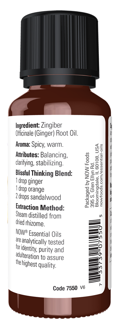 NOW Essential Oils, Ginger Oil, Undiluted, Steam Distilled, 1 fl. oz