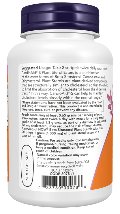 NOW Supplements, Beta-Sitosterol Plant Sterols CardioAid®-S, 90 Softgels