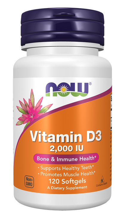NOW Supplements, Vitamin D-3 2,000 IU, Structural Support*, 120 Softgels