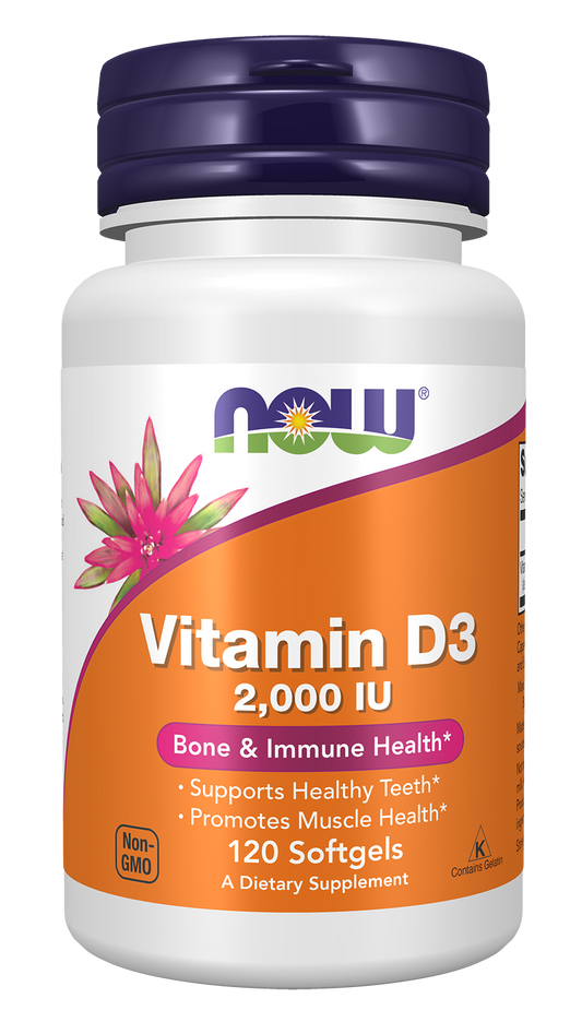 NOW Supplements, Vitamin D-3 2,000 IU, Structural Support*, 120 Softgels