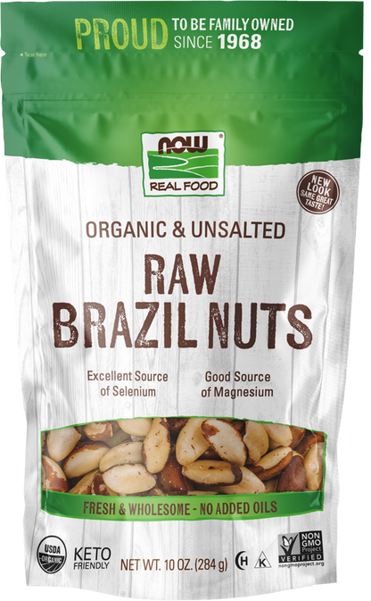 NOW Foods, Certified Organic Brazil Nuts, Whole, Raw, Unsalted, 10 oz