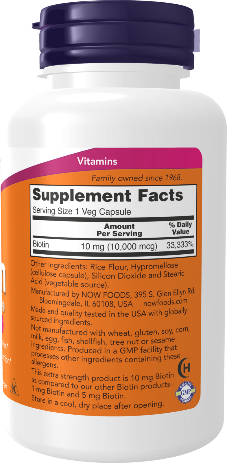 NOW Supplements, Biotin 10 mg (10,000 mcg), Extra Strength, 120 Veg Caps