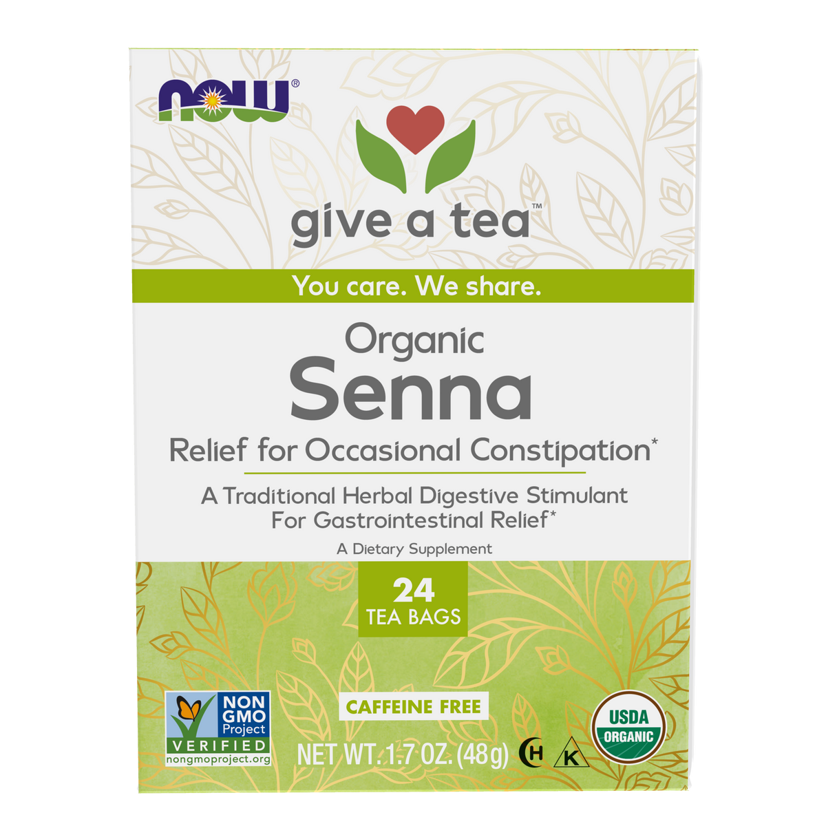 NOW Foods Give a Tea™ Organic Senna, Herbal Laxative*, 24 bags
