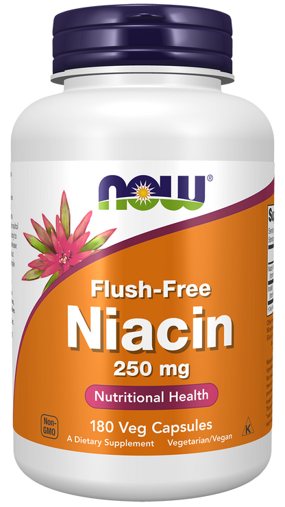 NOW Supplements, Niacin (Vitamin B-3) 250 mg, Flush-Free, 180 Veg Caps