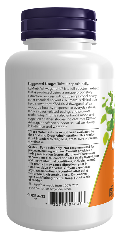NOW Supplements, KSM-66 Ashwagandha®, Stress & Sleep Support*, 90 Veg Caps