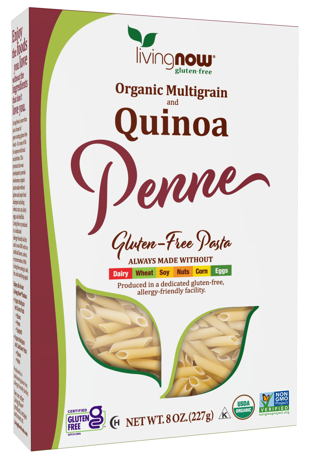 NOW Foods, Organic Quinoa Penne, Gluten-Free, Quinoa and Rice Pasta, 8 oz