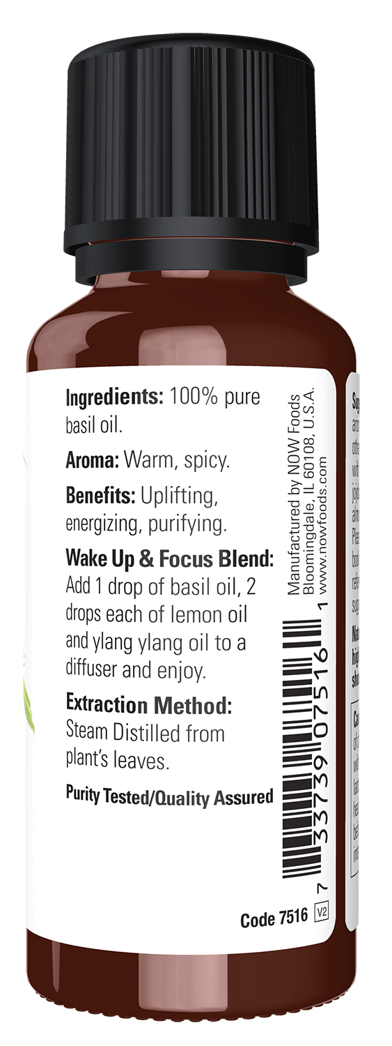 NOW Essential Oils, Sweet Basil Oil, Undiluted, Steam Distilled, 1 fl. oz