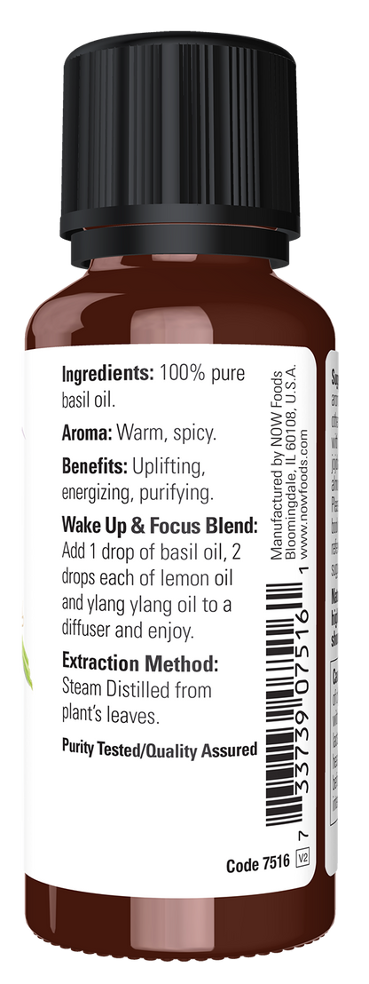 NOW Essential Oils, Sweet Basil Oil, Undiluted, Steam Distilled, 1 fl. oz