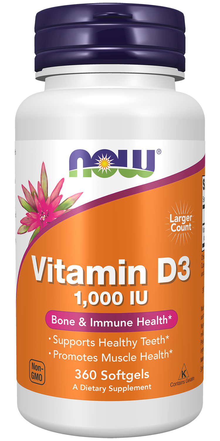 NOW Supplements, Vitamin D-3 1,000 IU, Structural Support*, 360 Softgels