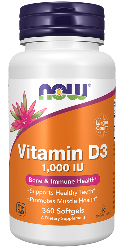 NOW Supplements, Vitamin D-3 1,000 IU, Structural Support*, 360 Softgels