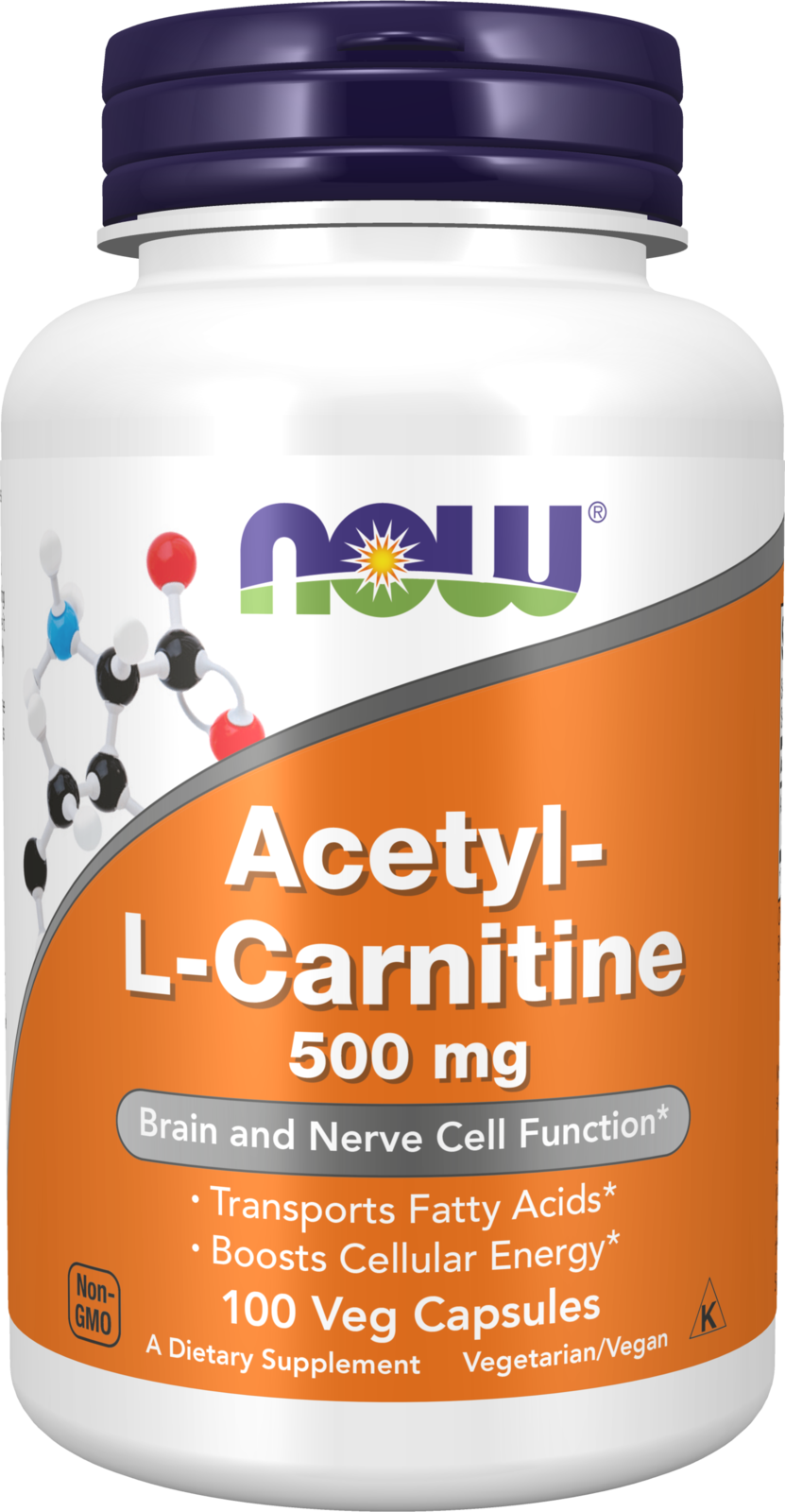 NOW Supplements, Acetyl-L Carnitine 500 mg, Brain Energy*, 100 Veg Caps