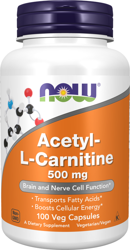 NOW Supplements, Acetyl-L Carnitine 500 mg, Brain Energy*, 100 Veg Caps
