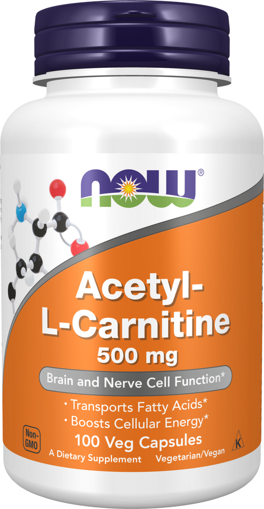 NOW Supplements, Acetyl-L Carnitine 500 mg, Brain Energy*, 100 Veg Caps