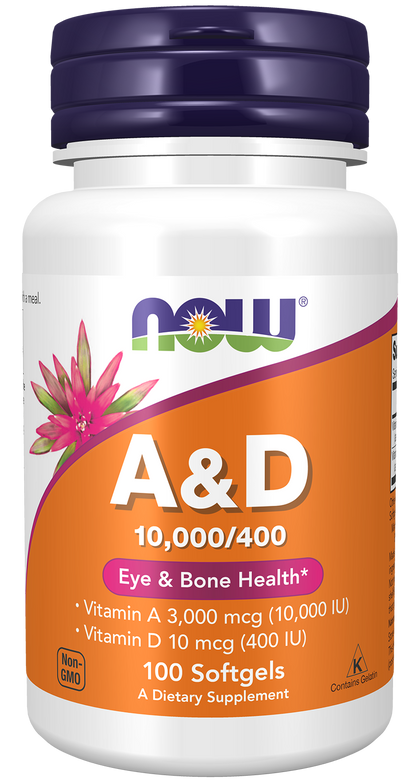 NOW Supplements, Vitamin A & D 10,000/400 IU, Eye Health*, 100 Softgels