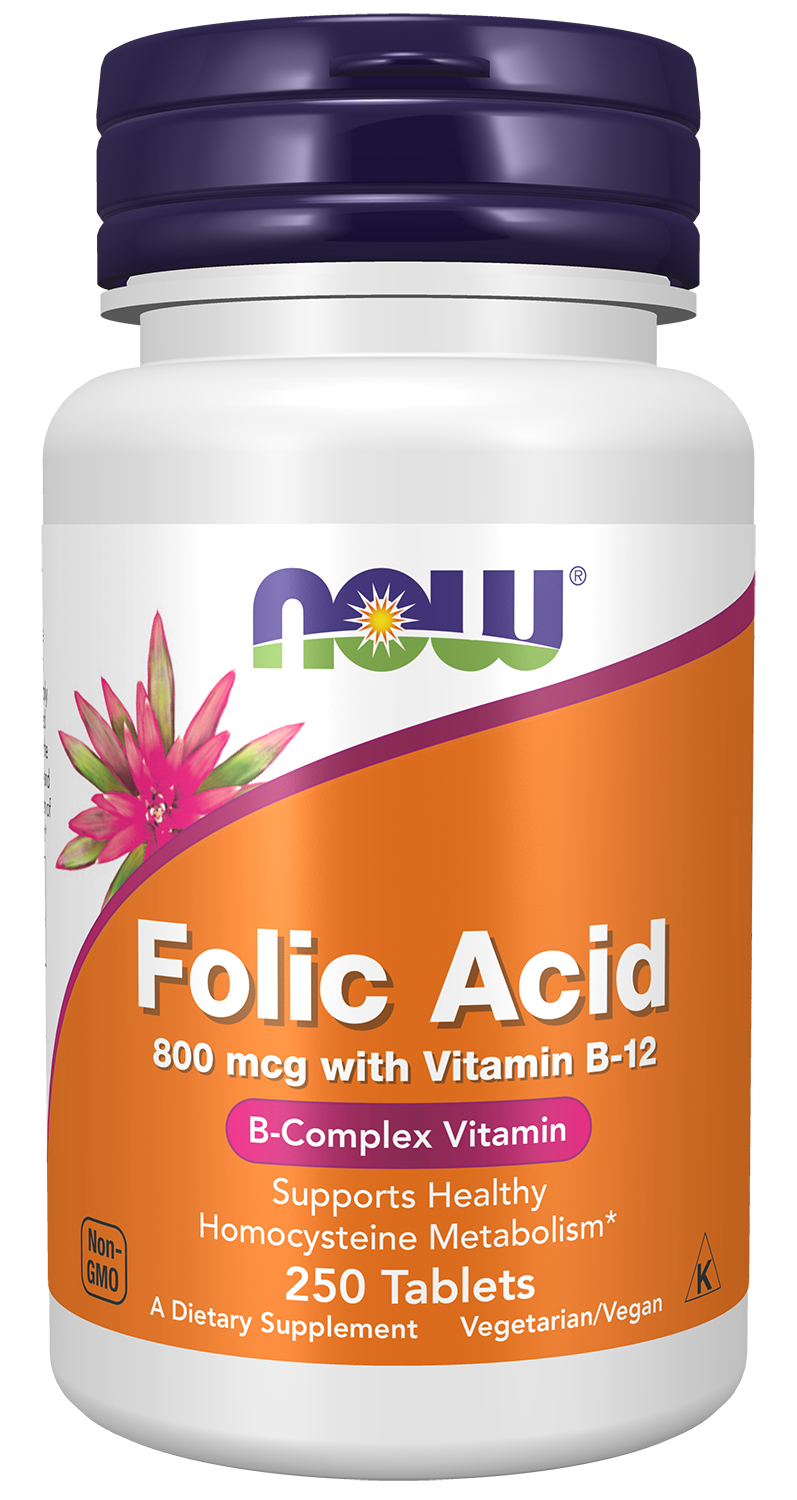 NOW Supplements, Folic Acid 800 mcg + B-12 25 mcg, B-Complex Vit, 250 Tabs
