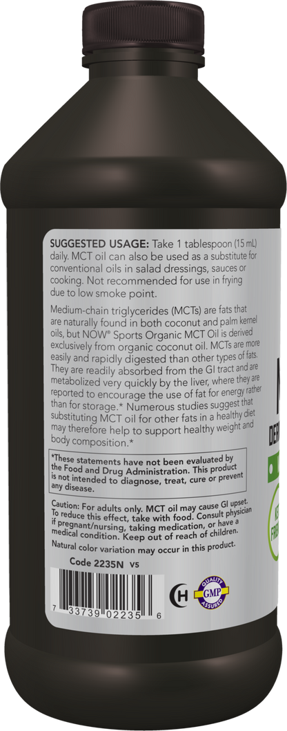 NOW Sports, Organic MCT Oil 14 g, Plastic Bottle,16 fl. oz