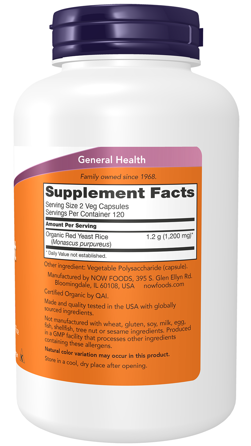 NOW Supplements, Red Yeast Rice 600 mg, Organic Red Yeast, 240 Veg Caps