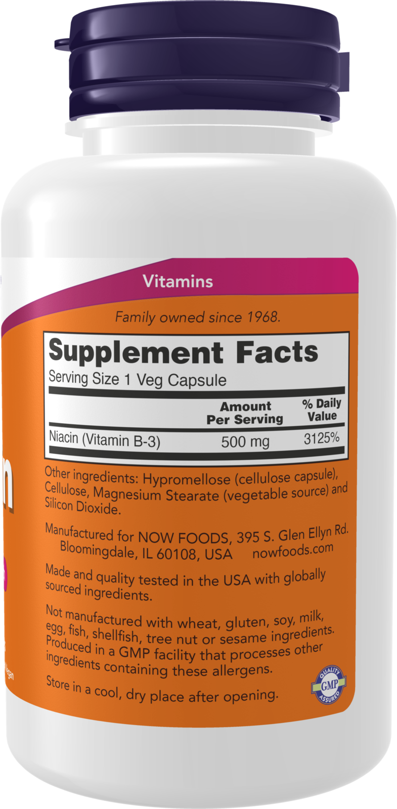 NOW Supplements, Niacin (Vitamin B-3) 500 mg, 100 Caps
