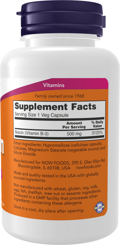 NOW Supplements, Niacin (Vitamin B-3) 500 mg, 100 Caps
