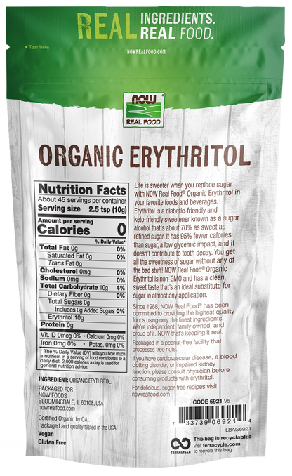 NOW Foods, Organic Erythritol, Zero-Calorie Sweetener, 1 lb