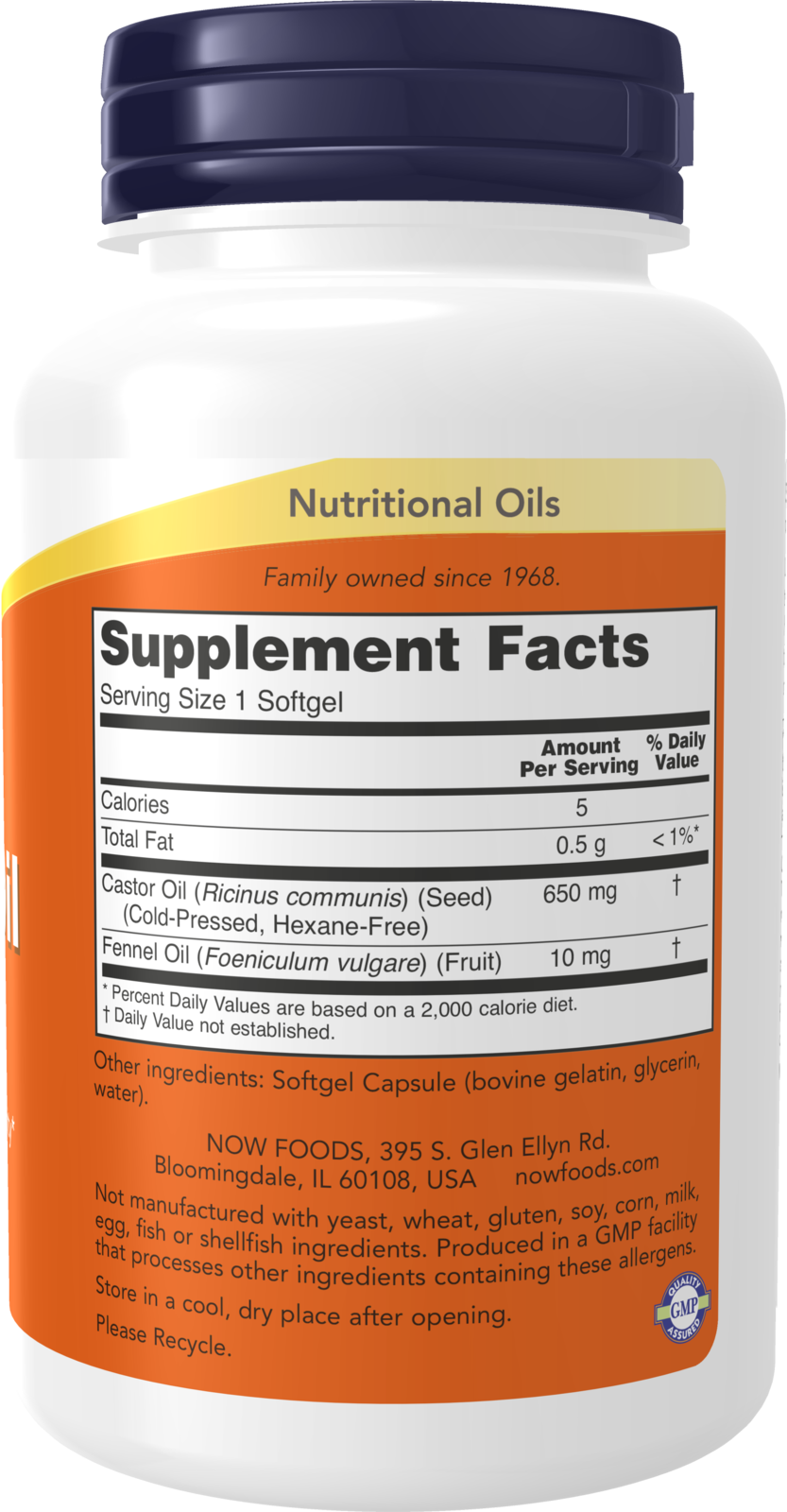 NOW Supplements, Castor Oil  650 mg with Fennel Oil,120 Softgels