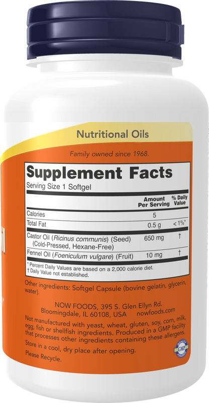 NOW Supplements, Castor Oil  650 mg with Fennel Oil,120 Softgels