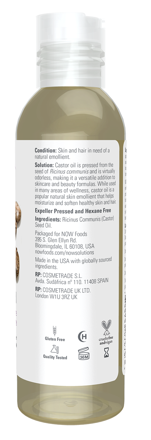 NOW Solutions, Castor Oil, Versatile Skin Care, Multi-Purpose, 4 fl. oz