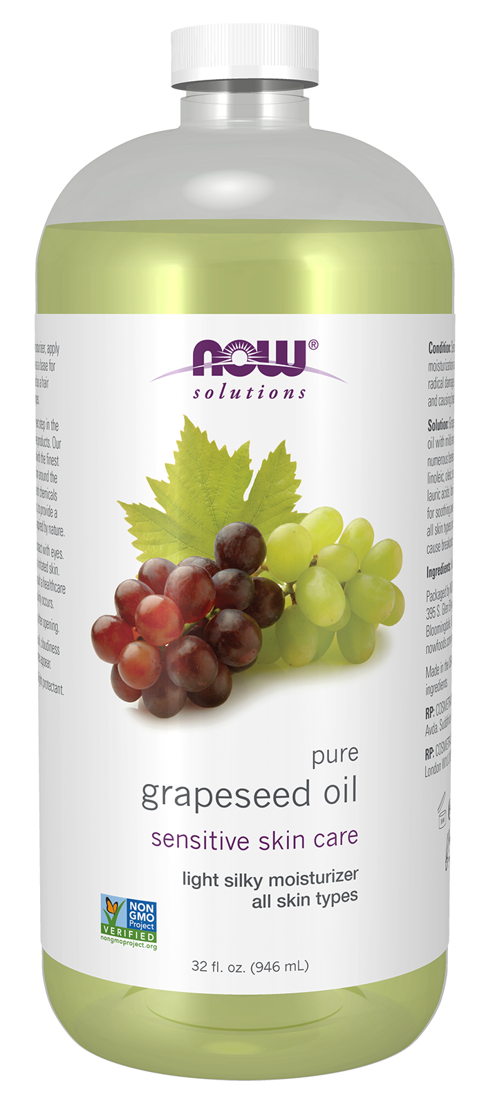 NOW Solutions, Grapeseed Oil, Sensitive Skin & All Skin Types, 32 fl. oz