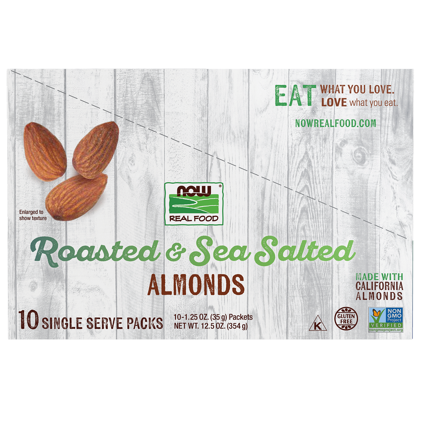 NOW Foods, Almonds, Roasted Sea Salted, Protein & Fiber, 10 Single Packets
