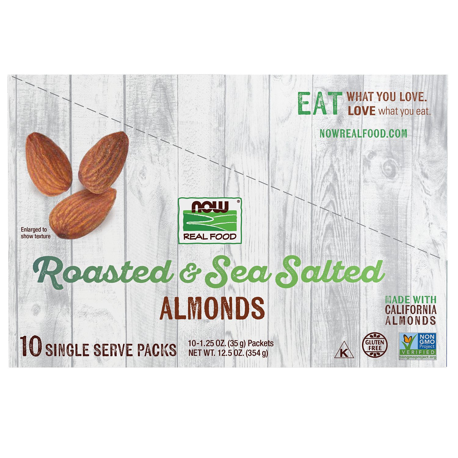 NOW Foods, Almonds, Roasted Sea Salted, Protein & Fiber, 10 Single Packets