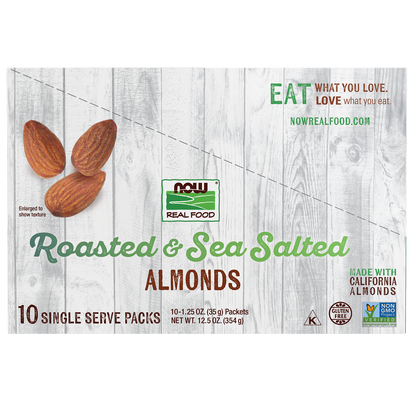NOW Foods, Almonds, Roasted Sea Salted, Protein & Fiber, 10 Single Packets