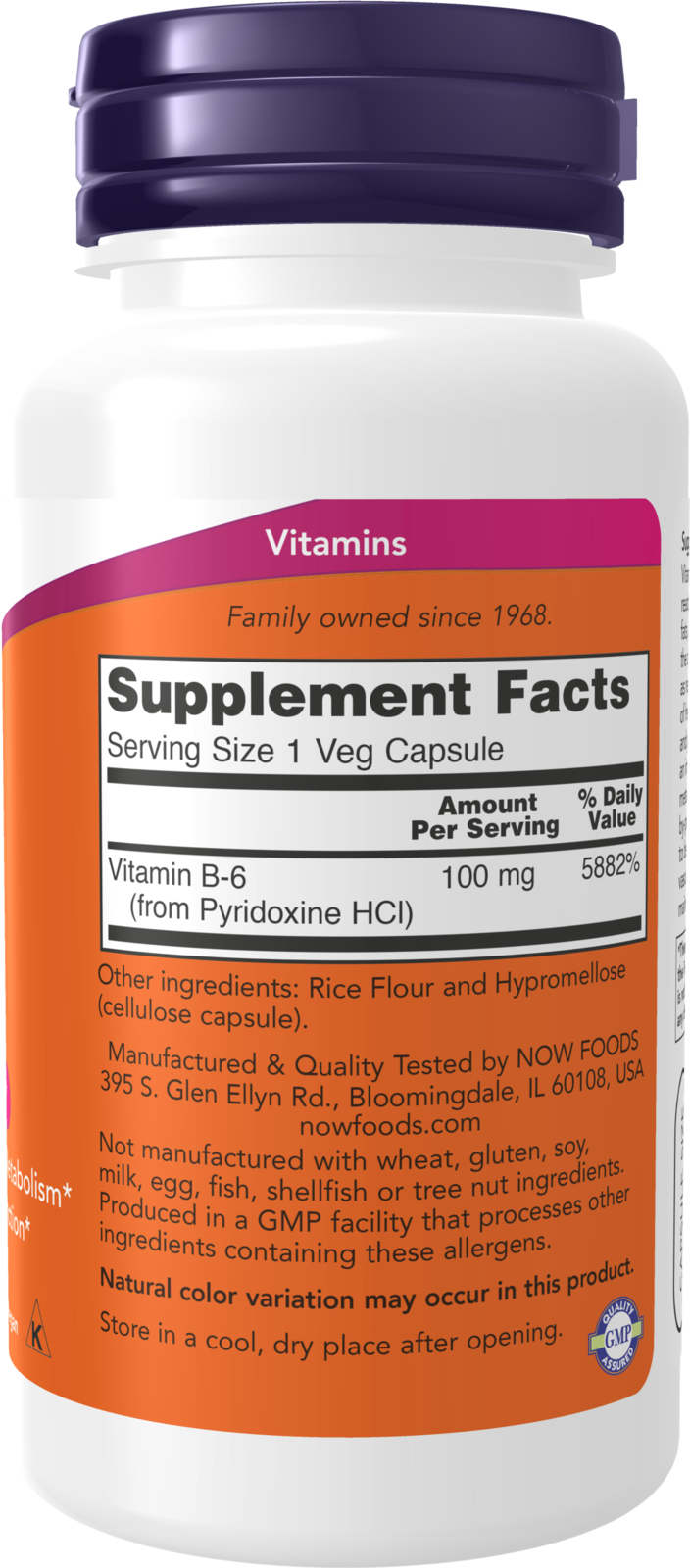 NOW Supplements, Vitamin B-6 (Pyridoxine HCl) 100 mg, 100 Veg Caps