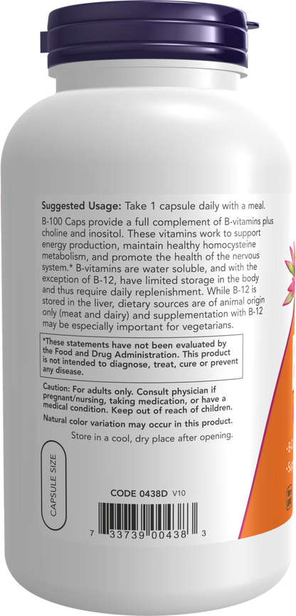 NOW Supplements, Vitamin B-100, Energy Production*, 250 Veg Caps