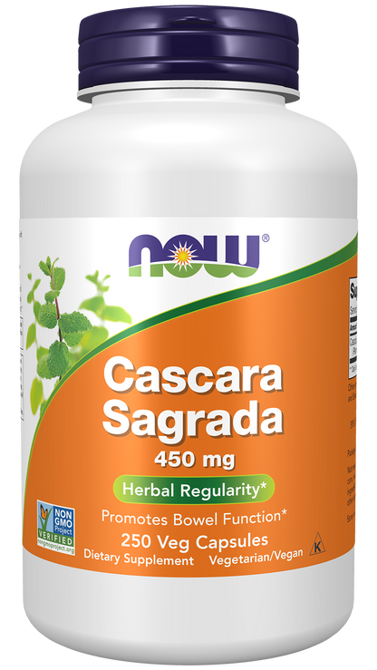 NOW Supplements, Cascara Sagrada 450 mg, Herbal Regularity*, 250 Veg Caps