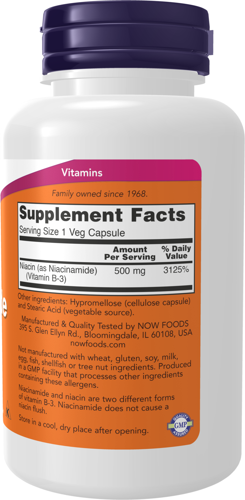 NOW Supplements, Niacinamide (Vitamin B-3) 500 mg, 100 Veg Caps