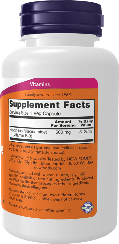 NOW Supplements, Niacinamide (Vitamin B-3) 500 mg, 100 Veg Caps