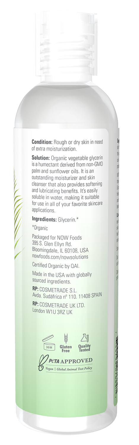 NOW Solutions, Organic Vegetable Glycerin Oil, Multi-Purpose, 8 fl. oz