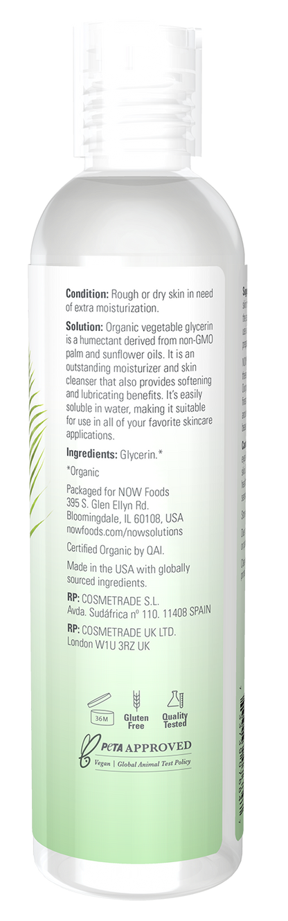 NOW Solutions, Organic Vegetable Glycerin Oil, Multi-Purpose, 8 fl. oz
