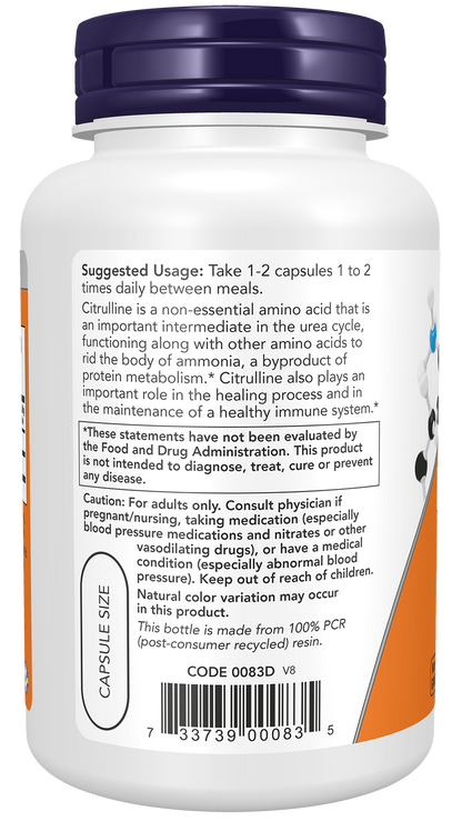 NOW Supplements, L-Citrulline 750 mg, Amino Acid, 90 Veg Caps